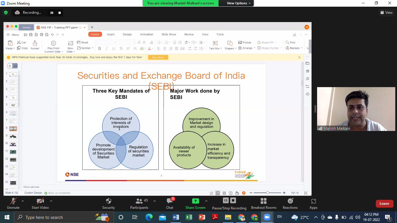 Mr. Manish Malkani explaining about functiong of SEBI